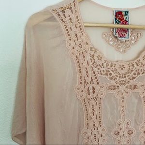 Johnny Was boho laser cut s/s blouse top